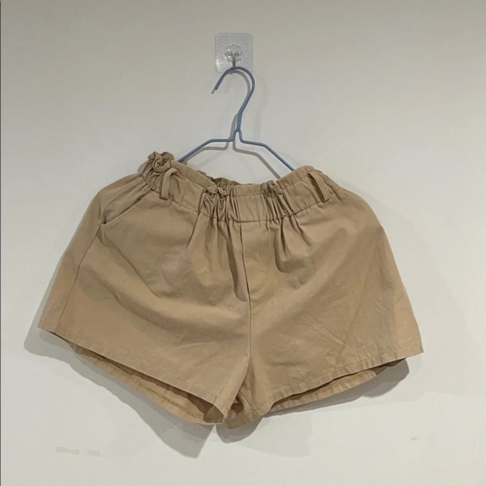 High-Rise Paperbag Waist Women’s Shorts — Tan